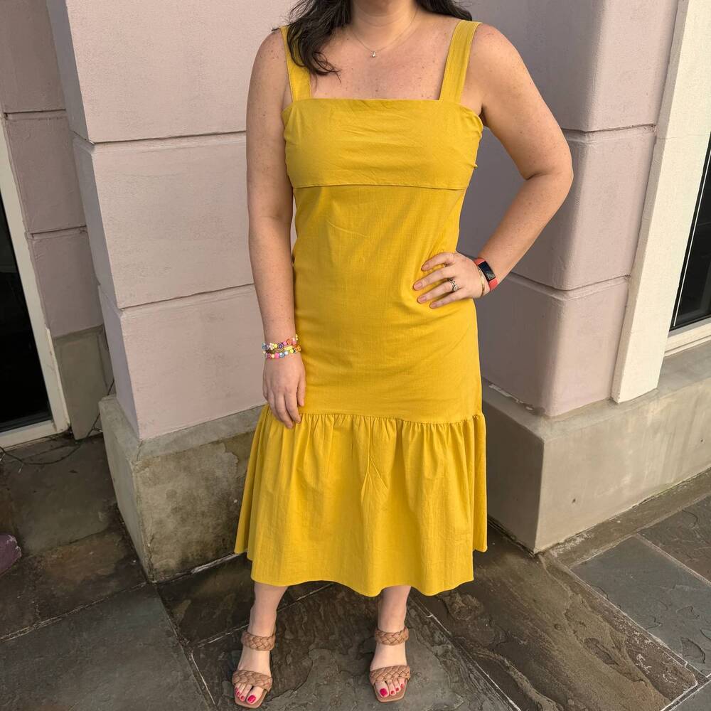 NEW PINCH back tied sleveeless maxi dress in golden yellow